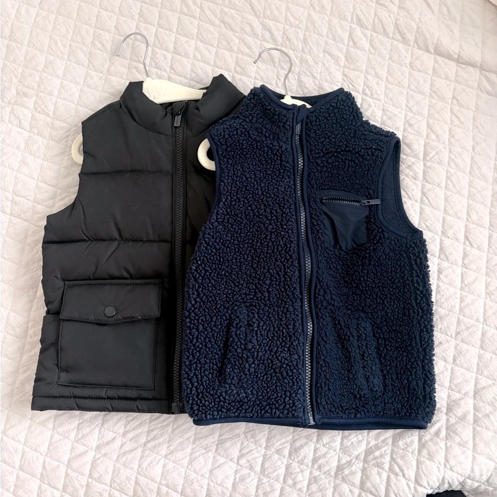 Old Navy Kids Black Puffer Vest + Navy Sherpa Vest Set